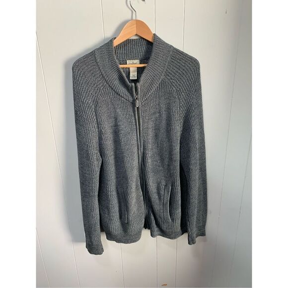 L.L. Bean Full Zip Knit Cardigan Sweater ItemID 298244 Mens L- Grey - Picture 1 of 6